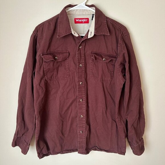 Wrangler Other - Wrangler Burgundy Maroon Red Men’s Heavyweight Button Down Shirt Size Medium
